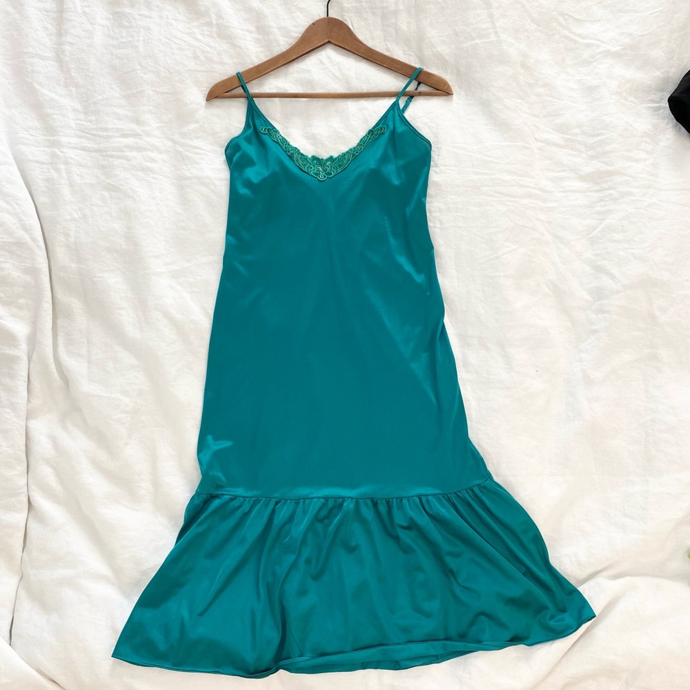 Vintage Teal Green Slip Dress Nighty - Picture 3 of 10